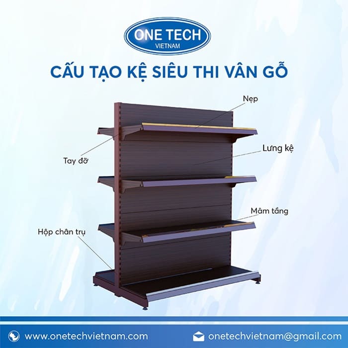 Cấu tạo của kệ siêu thị vân gỗ Ninh Bình